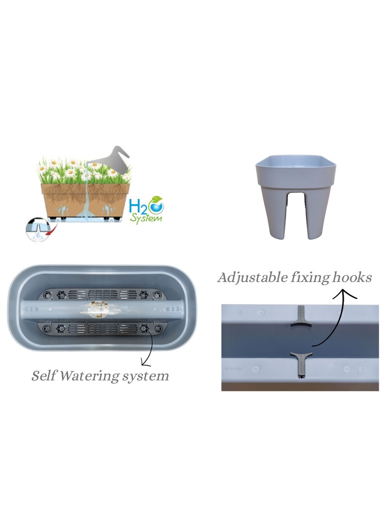 IDEL Self Hanging Flower Pot (PBACK), Balcony & Garden Pots with Adjustable Hooks and Self Watering - Durable and Premium Hanging Planters  (Rock, 58cm) - Image 1